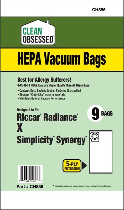 Bags, Cloth, Type X, 9 Pack For Riccar Radiance RAD, RADP, Simplicity Synergy,G9, X9, CH856, Generic