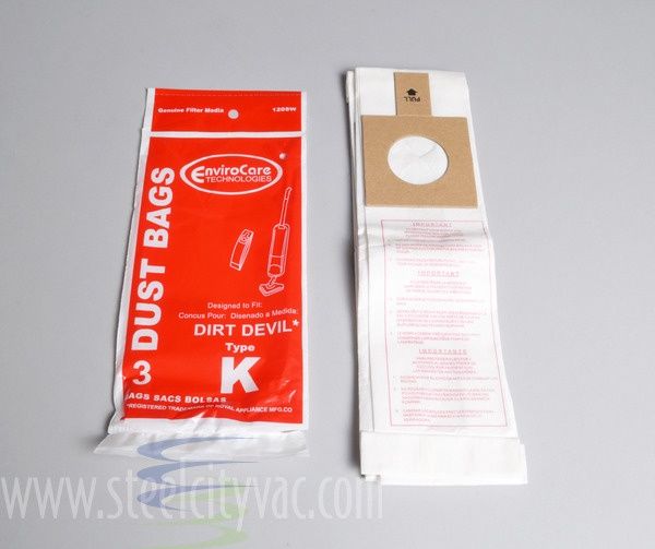 Bags, Paper, Type K, 3 Pack, For Dirt Devil, Royal, Generic
