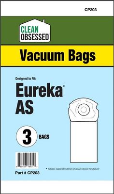Bags, Paper, Type AS, 3 Pack, For Eureka, Electrolux, CP203, Generic