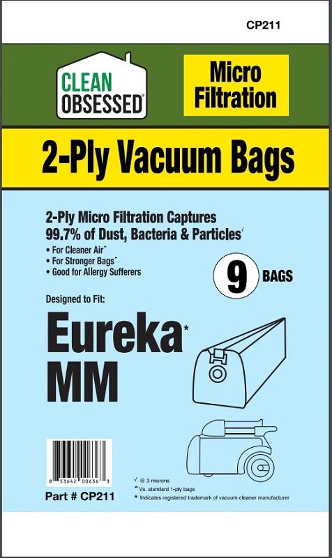 Bags, Paper, Type MM, 9 Pack, For For Eureka Mighty Mite, Sanitaire 3670, 3680 Series, Clean Obsessed CO711 Canister Vacuums, CP211, Generic