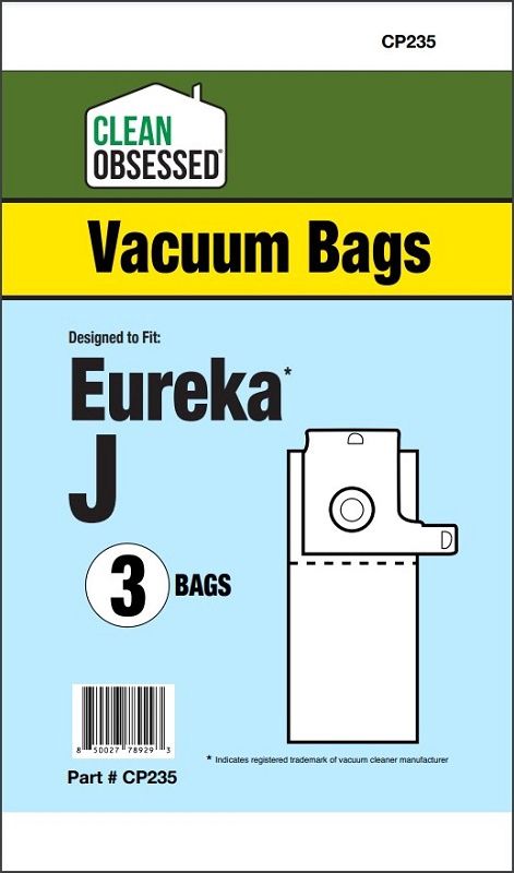Bags, Paper, Type J, 3 Pack, For Eureka 2270, 2900 Series, CP235, Generic,