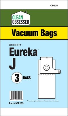 Bags, Paper, Type J, 3 Pack, For Eureka 2270, 2900 Series, CP235, Generic,