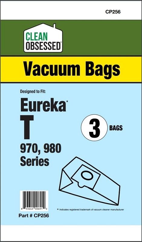 Bags, Paper, Type T, 3 Pack, For Eureka 970, 980 Series, CP256, Generic