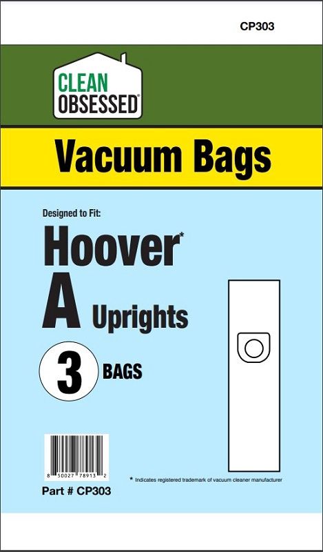 Bags, Paper, Type A, 3 Pack, For Hoover Upright Top Fill, CP303, Generic