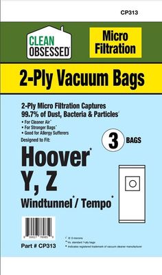 Bags, Paper, Type Y, Type Z, 3 Pack, For Hoover, CP313, Generic