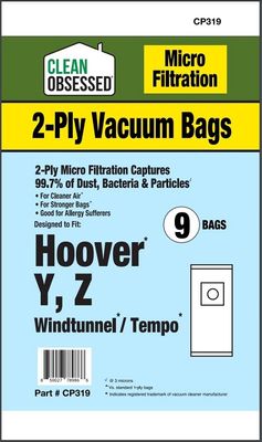 Bags, Paper, Type Y, Type Z, 9 Pack, For Hoover, CP319, Generic