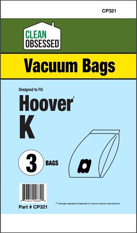 Bags, Paper, Type K, 3 Pack, For Hoover Spirit Canister, CP321, Generic