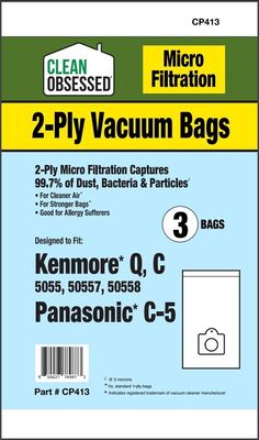 Bags, Paper, Type C, Type Q, 3 Pack, For Kenmore Style 5055, 50557, 50558, Panasonic C-5, CP413, Generic