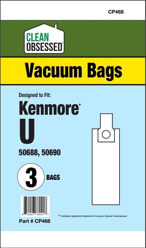 Bags, Paper, Type O, Type U, Type U2, Type Z, Type PU-1, 3 Pack, For Kenmore 50688, 50690, Miele Z, Sanyo PU-1, Panasonic U2, CP468, Generic