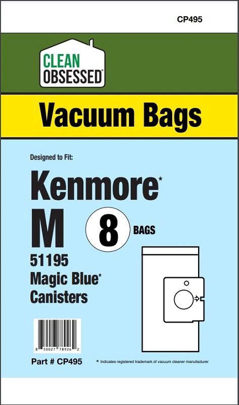Bags, Paper, Type M, Type G, 8 Pack, For Simplicity, Kenmore 51195 Magic Blue, LG Canister, CP495, Generic
