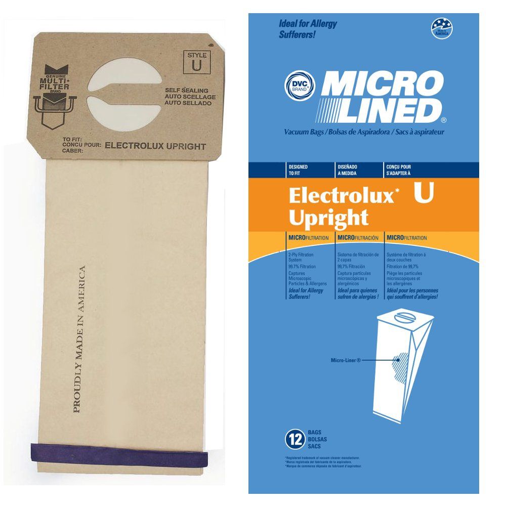 Bags, Paper, Type U, 12 Pack, For Electrolux Upright, Generic