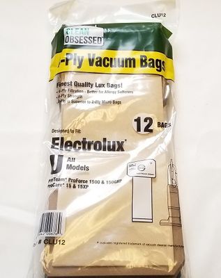Bags, Paper, Type U, 12 Pack, For Electrolux Upright, CLU12, Generic