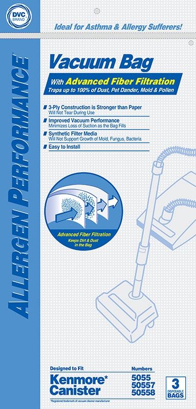 Bags, Cloth, Type C, Type Q, 3 Pack, For Kenmore Style 5055, 50557, 50558, Panasonic C-5, DVC