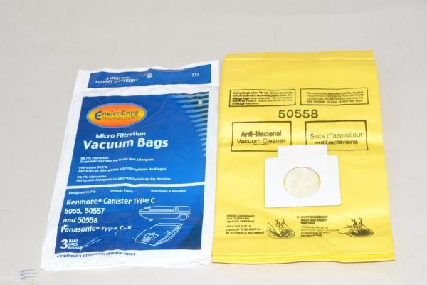 Bags, Paper, Type C, Type Q, 3 Pack, For Kenmore Style 5055, 50557, 50558, Panasonic C-5, Riccar 2400, Simplicity 8100, EnviroCare