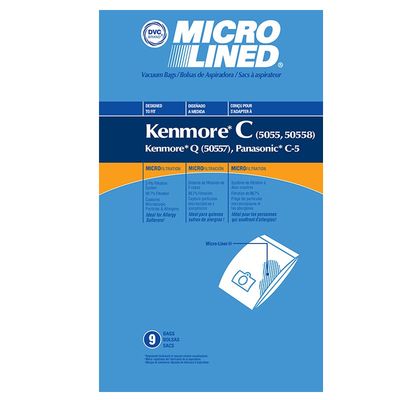 Bags, Paper, Type C, Type Q, 9 Pack, For Kenmore Style 5055, 50557, 50558, Panasonic C-5, Riccar 2400, Simplicity 8100, DVC