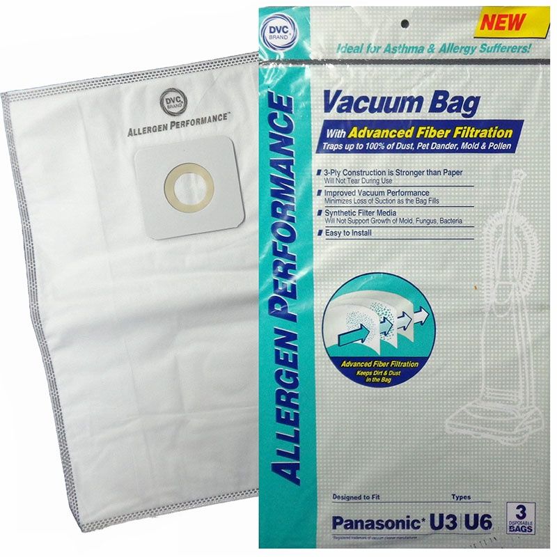 Bags, Cloth, Type U, Type U3, Type U6, Type IB600, 3 Pack, For Panasonic MC-V5100, 5200, 5300, 5500, 6200, 6300, 6600, 6700, 6800, 6900, Bernina Evolution 6000, Kenmore BU4000 Series, DVC