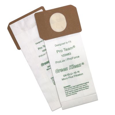 Bags, Paper, Type U, 10 Pack, For ProTeam ProForce 1200XP, 1500XP, Extreme, Intercept, Micro, ProLux, Electrolux Discovery 1, 2, 3, Eureka, Sanitaire SC6600A, Green Klean