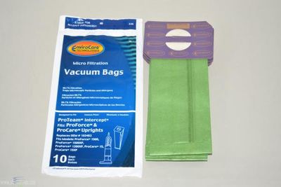 Bags, Paper, Type U, 10 Pack, For ProTeam ProForce 1200XP, 1500XP, Extreme, Intercept, Micro, ProLux, Electrolux Discovery 1, 2, 3, Eureka, Sanitaire SC6600A, EnviroCare