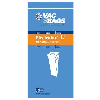 Bags, Paper, Type U, 12 Pack, For ProTeam ProForce 1200XP, 1500XP, Extreme, Intercept, Micro, ProLux, Electrolux Discovery 1, 2, 3, Eureka, Sanitaire SC6600A, DVC