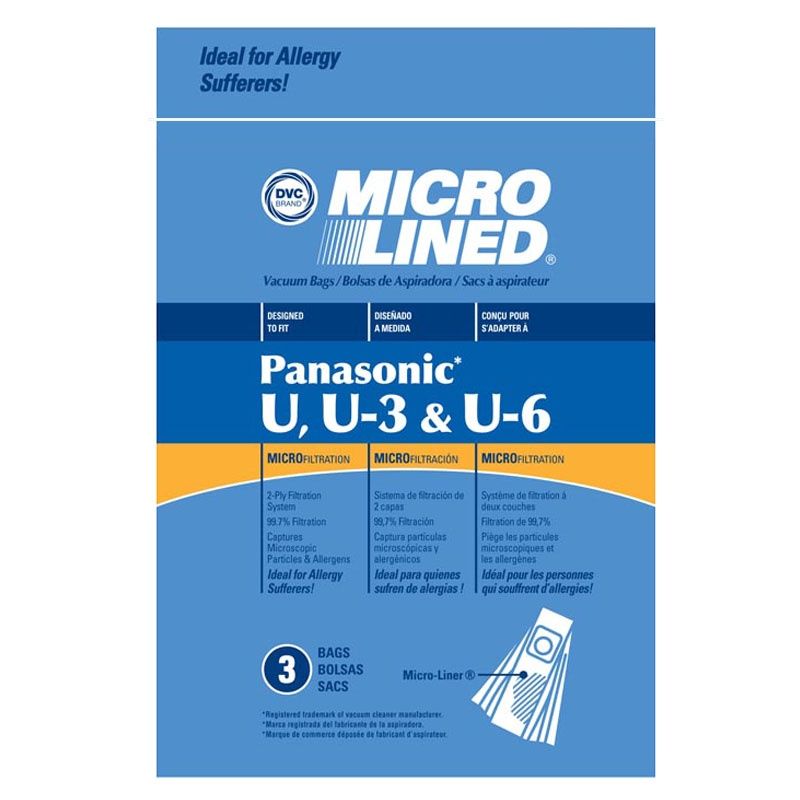 Bags, Paper, Type U, Type U3, Type U6, 3 Pack, For Panasonic MC-V5100, 5200, 5300, 5500, 6200, 6300, 6600, 6700, 6800, 6900, Bernina Evolution 6000, DVC