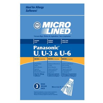 Bags, Paper, Type U, Type U3, Type U6, 3 Pack, For Panasonic MC-V5100, 5200, 5300, 5500, 6200, 6300, 6600, 6700, 6800, 6900, Bernina Evolution 6000, DVC