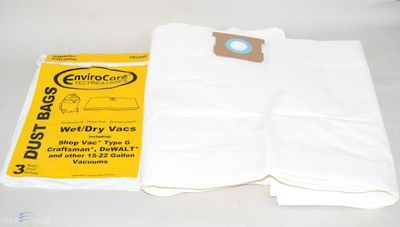 Bags, Paper, Type G, 3 Pack, For Shop Vac 15-22 Gallon, EnviroCare