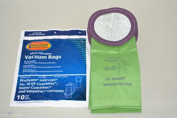 Bags, Paper, 10 Pack, 10 QT, Round Collar, For ProTeam Super Coach Backpack Vac, Perfect Vac PB1001, ProTeam Super Coach-Mega Vac, Sandia Raven, Windsor VP10, Electrolux Aggressor II, Mosquito Super V