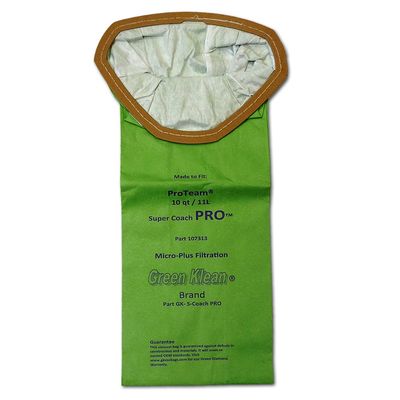 Bags, Paper, 10 Pack, 10 Qt, Heart Shaped Collar, For ProTeam SuperCoach Pro 10 Quart BackPack Vac, Green Klean