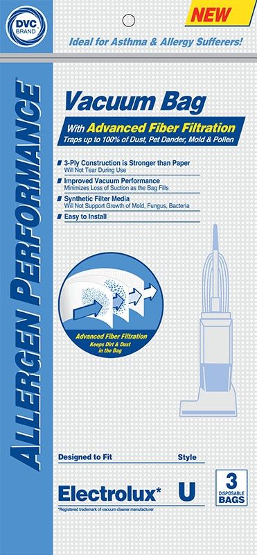 Bags, Cloth, Type U, 3 Pack, For ProTeam ProForce 1200XP, 1500XP, Extreme, Intercept, Micro, ProLux, Electrolux Discovery 1, 2, 3, Eureka, Sanitaire SC6600A, DVC