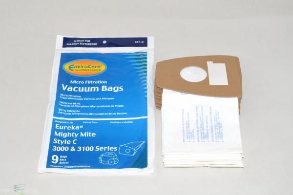 Bags, Paper, Type C, 9 Pack, For Eureka Mighty Mite 3100 Series, EnviroCare