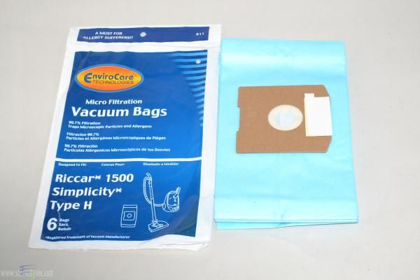 Bags, Paper, Type H, 6 Pack, For Cirrus, Riccar 1400, 1500, 1700 Simplicity Shadow, Prowler, EnviroCare