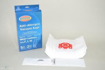 Bags, Cloth, Type FJM, Red Collar, 5 Pack With 2 Filters, For Miele Synthetic, EnviroCare