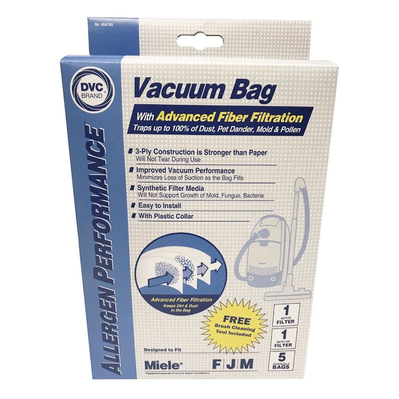 Bags, Cloth, Type FJM, Red Collar, 5pk + 2 Filters, Miele, DVC