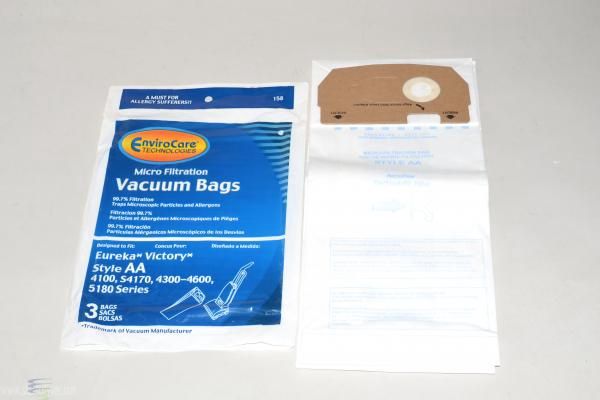 Bags, Paper, Type AA, 3 Pack, For Eureka 4100, S4170, 4300, 4400, 4600, Eureka Self-Propelled Series 5180, Whirlwind 4386AT, 4478AT, EnviroCare