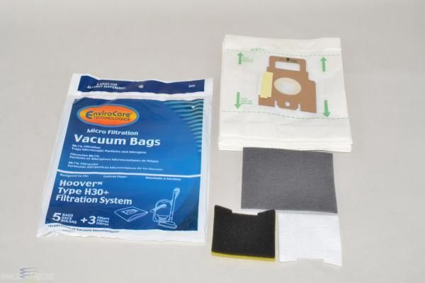 Bags, Paper, Type H30+, 5pk + 3 Filters, Hoover Telios Canister, EC Bags, Paper, Type H30+, 5pk + 3 Filters, Hoover Telios Canister, EC