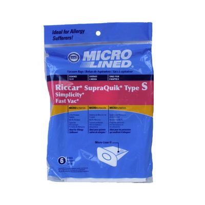 Bags, Paper, Type S, 6 Pack, For Riccar SupraQuick RSQ1 &amp; Simplicity Sport S100, DVC