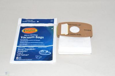 Bags, Paper, Type S, 6 Pack, For Riccar SupraQuick RSQ1 &amp; Simplicity Sport S100, EnviroCare
