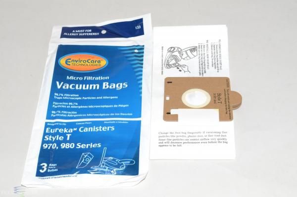 Bags, Paper, Type T, 3 Pack, For Eureka 970, 980 Series, EnviroCare