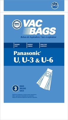 Bags, Paper, Type U, Type U3, Type U6, 3 Pack, For CleanMax Pro, Panasonic MC-V5100, 5200, 5300, 5500, 6200, 6300, 6600, 6700, 6800, 6900, Bernina Evolution 6000, DVC