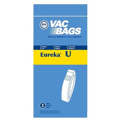 Bags, Paper, Type U, 3 Pack, For Eureka Bravo 7600, 7700, 7800, 7900, 9000, DVC