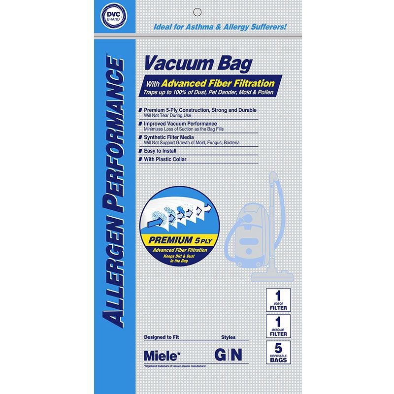 Bags, Cloth, Type G&amp;N, 5pk + 2 Filters, Miele, DVC