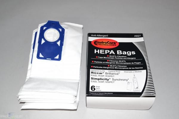 Bags, Cloth, Blue Collar, Type W, 6pk, Riccar R30, Simplicity S30, EnviroCare