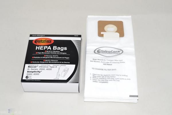 Bags, Cloth, Type A, 6pk, Riccar, R2000, Simplicity 5000/6000/S20EZM, EC