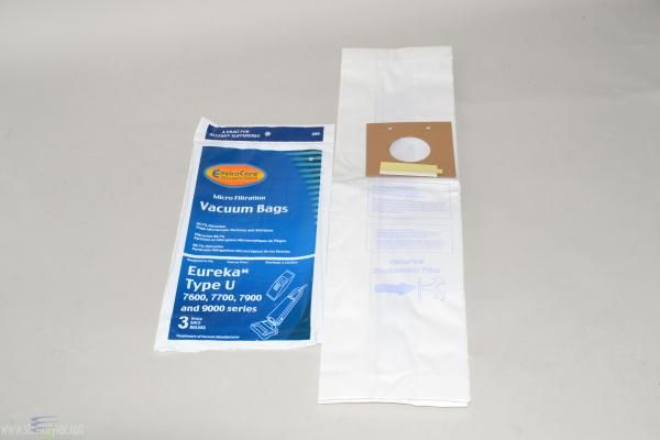 Bags, Paper, Type U, 3pk, Eureka Bravo 7600, 7700, 7800, 7900, 9000, EC Bags, Paper, Type U, 3pk, Eureka Bravo 7600, 7700, 7800, 7900, 9000, EC