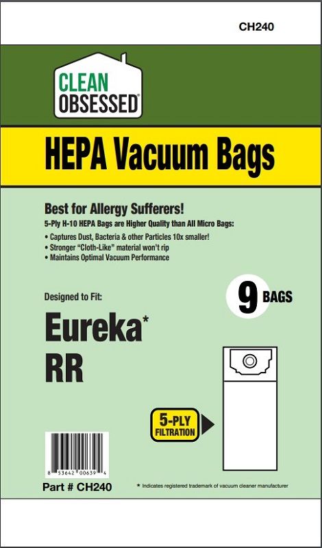 Bags, Cloth, Type RR, 9pk, Eureka/Sanitaire, Clean Obsessed Bags, Cloth, Type RR, 9pk, Eureka/Sanitaire, Clean Obsessed