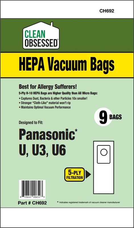 Bags, Paper, Type U/U3/U6, 9pk, CleanMax Pro Panasonic Bernina, CO