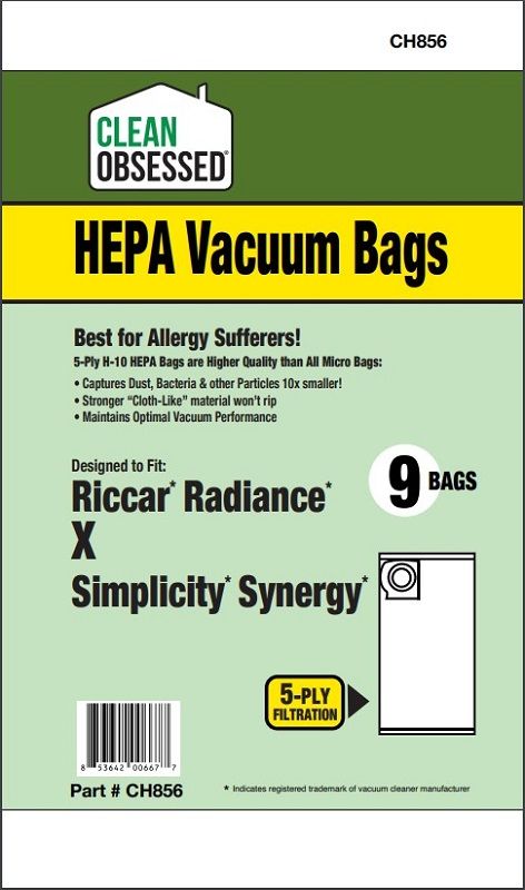 Bags, Cloth, Type X, 9pk Riccar Radiance RAD, Simplicity Synergy, CO Bags, Cloth, Type X, 9pk Riccar Radiance RAD, Simplicity Synergy, CO