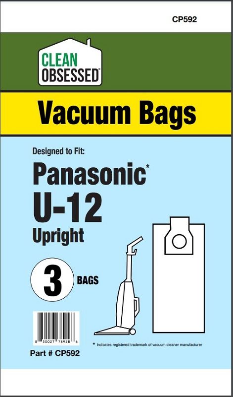 Bags, Paper, Type Z/U-12/U14, 3pk, Panasonic, Kenmore, CO Bags, Paper, Type Z/U-12/U14, 3pk, Panasonic, Kenmore, CO