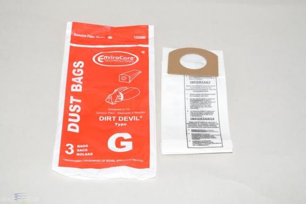 Bags, Paper, Type G, 3pk, Royal/Dirt Devil Handvac, EnviroCare