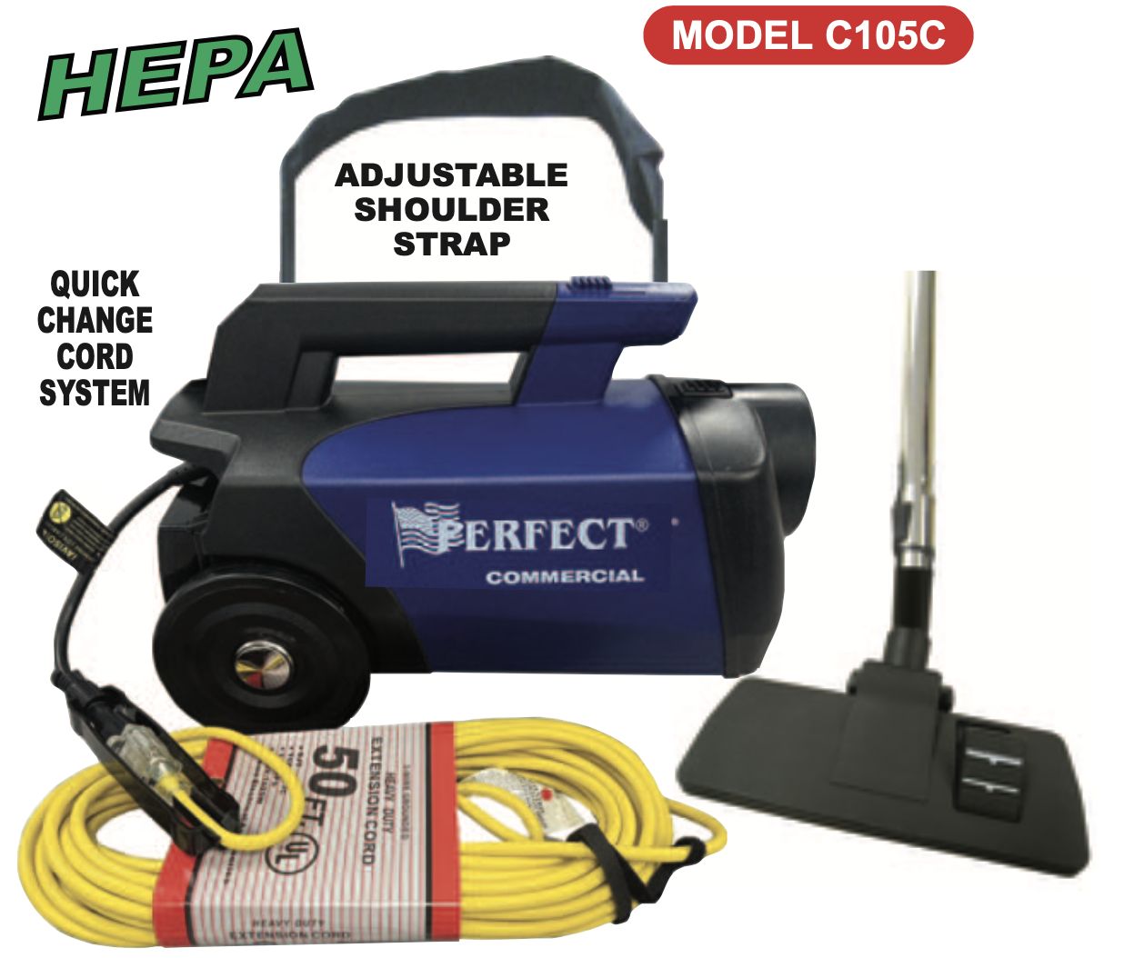 Perfect Commercial HEPA Lightweight Portable Canister With 50' Cord